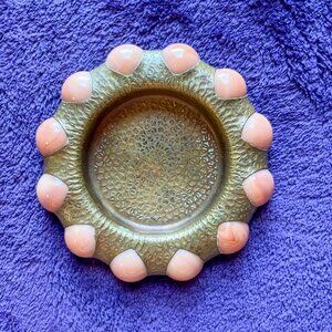Vintage Fisher Jewel Tray / Peach Agate Marbles / Hammered Brass
